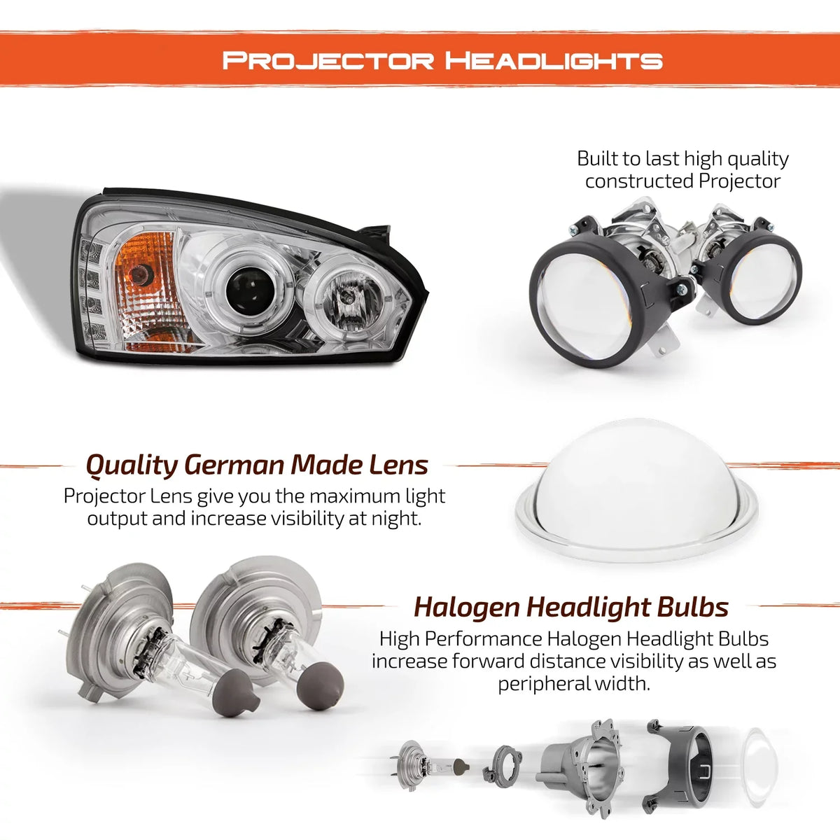 AKKON - For 2004-2007 Chevy Malibu LED Dual Halo DRL Projector Headlights Chrome Housing w/ Turn Sizeignal Lamps