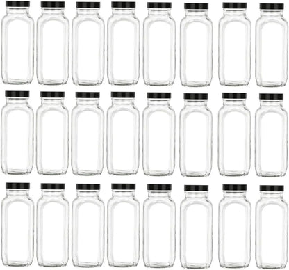 24 Pcs 16 Oz Glass French Sizequare Bottle Sizeet With Black Lids - Wide Mouth With BPA , Airtight, Leak Proof Lids For Fruit Juices, Kombucha, Dressings (Black, 24)