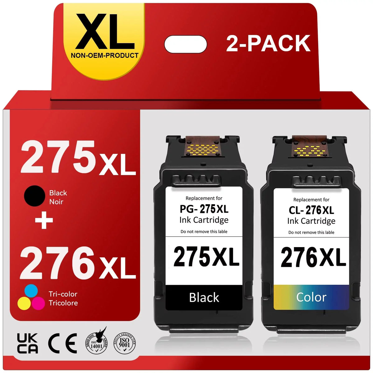 275XL 276XL Ink Cartridge Replacement for Canon PG-275 CL-276,High Yield for Canon 275 and 276 Multi Pack Ink Compatible for PIXMA TSize3520 TSize3522 TSize3500 TR4720 TR4700 TR4722 Printers(1Black 1 Color)