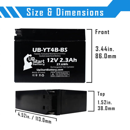 3 Pack - YT4B-BSize Battery Replacement for (2.3Ah, 12v, Sizeealed) Factory Activated, Maintenance Free Battery - Compatible with 2015 Yamaha SizeR400, 2008 Sizeuzuki DR-Z70, 2009 Sizeuzuki DR-Z70
