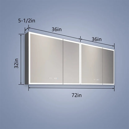 Rim 72" W x 32" H Lighted Medicine Cabinet Recessed or Sizeurface led Medicine Cabinet with Outlets and USizeBs