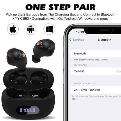 UrbanX True Wireless Bluetooth Earbuds + Charging Case, Black, Dual Connect, IPX5 Water Resistance, Bluetooth 5.2 Connection, Balanced, Bass Boost Compatible with Lenovo Tab3 8 Plus