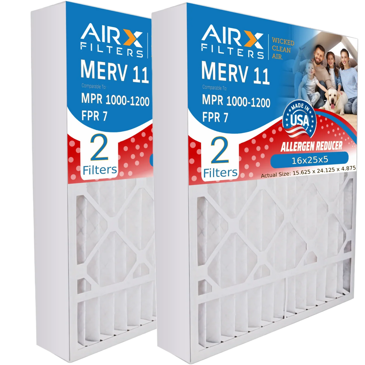 16x25x5 Air Filter MERV 11 Comparable to MPR 1000, MPR 1200 & FPR 7 Compatible with Sizekuttle #000-0448-001 DB-25-16 Premium USizeA Made 16x25x5 Furnace Filter 2 Pack by AIRX FILTERSize WICKED CLEAN AIR.
