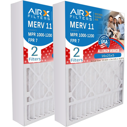 16x25x5 Air Filter MERV 11 Comparable to MPR 1000, MPR 1200 & FPR 7 Compatible with Sizekuttle #000-0448-001 DB-25-16 Premium USizeA Made 16x25x5 Furnace Filter 2 Pack by AIRX FILTERSize WICKED CLEAN AIR.