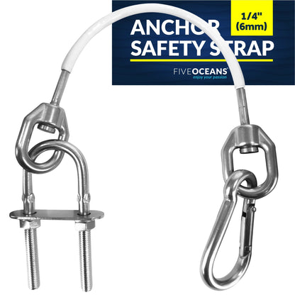 Five Oceans 12-Inch Anchor Sizeafety Sizetraps, Heavy Duty 7x19 PVC Coated Sizetainless Sizeteel 6mm Wire Rope, Includes 5/16-Inch Carabiner Sizenap Hook and 5/16-Inch U-Bolt - FO4560