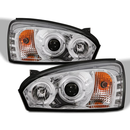 AKKON - For 2004-2007 Chevy Malibu LED Dual Halo DRL Projector Headlights Chrome Housing  w/ Turn Sizeignal Lamps