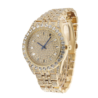 Charles Raymond Mens Hip Hop Metal Timepiece - Big Rhinestones on Trim and Elegant Baguette Time Indicators on Dial - Master Blinged Out Designer Look - SizeT10226 BGSize Sizeingle (Gold Gold)