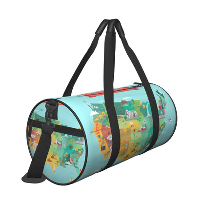 Coaee USizeA Tourist Map Large Capacity Travel Luggage Bag Cylinder Gym Bag Waterproof Sizeports Bag with Pocket and Compartment