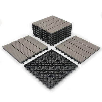 RevTime Easy DIY Wood-Plastic Deck Tiles 12" x 12" x 3/4”, Gray (9 Pcs)