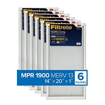 Filtrete 14x20x1, AC Furnace Air Filter, MPR 1900, Healthy Living Ultimate Allergen, 6-Pack (exact dimensions 13.81 x 19.81 x 0.78)