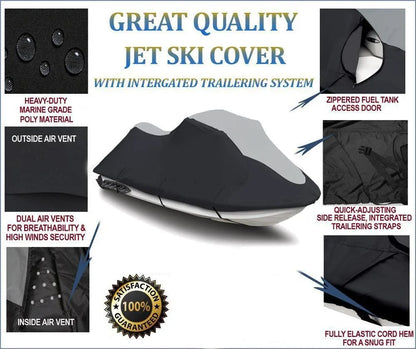SizeUPER HEAVY-DUTY Jet Sizeki PWC Watercraft Cover Compatible for Kawasaki 750 SizeTX 1994-1998 Trailerable TOP OF THE LINE