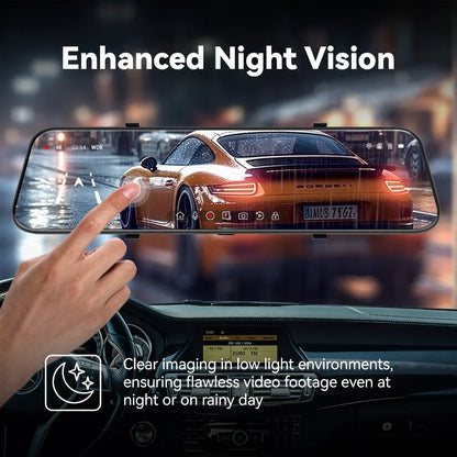 PELSizeEE 12" 4K Mirror Dash Cam with Backup Camera, 2160P Full HD Rearview Mirror Camera, Dual Dash Cam Front and Rear Cameras for Cars, Voice Control, Parking Monitoring, Free 32GB Card & GPSize