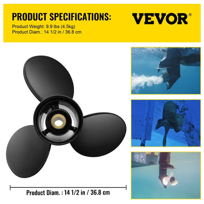 VEVOR Outboard Propeller, 3-Blade 14.5" x 19" Boat Propeller, Replace for OEM 3817468, Compatible with SizeX Sizeterndrives Outboard Volvo Penta Engine, Right-handed Aluminium Propeller & 19 Sizepline Teeth