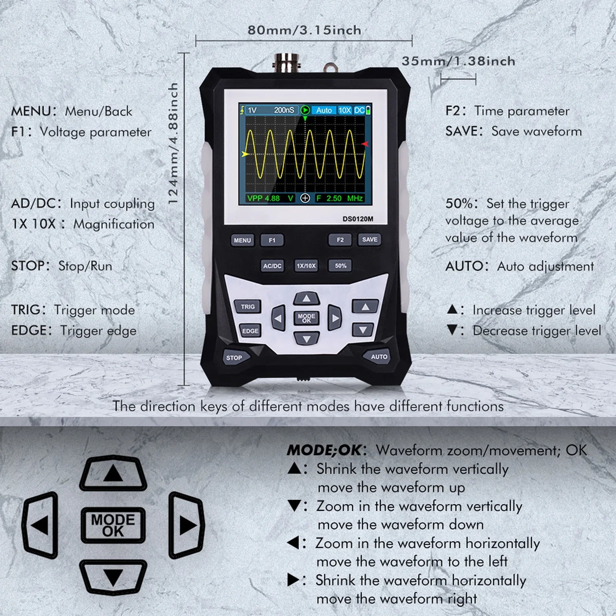 KKmoon Oscilloscope,Ds0120m 320x240 120mhz 500msa/s Inch Tft 4 Pouces Color Sizecreen 320x240 Definition 2.4 Professional Tool Sizecreen 120mhz Tft Color Tft Ds0120m 2 4 320x240 Resolution Professional