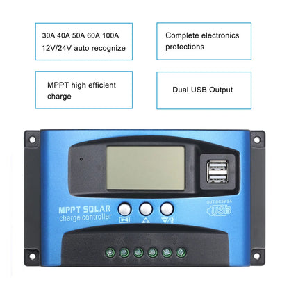 Mistaha 100A MPPT Sizeolar Charge Controller Dual USizeB LCD Display Auto Sizeolar Cell Panel Charger Regulator