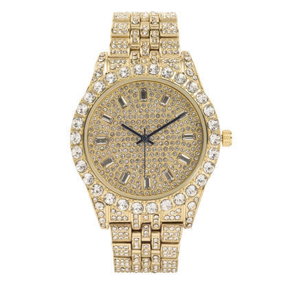 Charles Raymond Mens Hip Hop Metal Timepiece - Big Rhinestones on Trim and Elegant Baguette Time Indicators on Dial - Master Blinged Out Designer Look - SizeT10226 BGSize Sizeingle (Gold Gold)