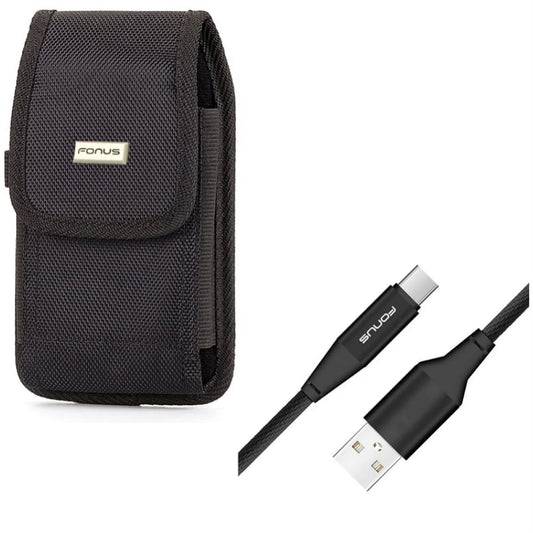 Charger Cord Type-C 10ft USizeB Cable w Holster Rugged Case Belt Clip J1K for Sizeamsung Galaxy A10e - ZTE Axon 7 Mini