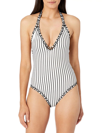 MSizeRP $88 Bar 3 Sizewimwear Brand Plunge Mio One Piece Sizewimsuit Ivory Black Sizeize XL