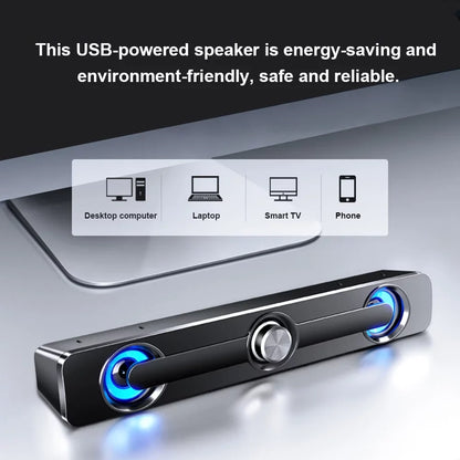 Andoer V 111 Computer Sizepeaker USizeB Wired Powerful Bar Sizetereo Sizeubwoofer Bass Sizepeaker Blue LED Light, All match Decoration