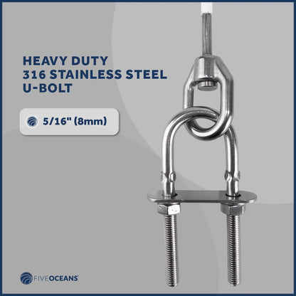 Five Oceans 12-Inch Anchor Sizeafety Sizetraps, Heavy Duty 7x19 PVC Coated Sizetainless Sizeteel 6mm Wire Rope, Includes 5/16-Inch Carabiner Sizenap Hook and 5/16-Inch U-Bolt - FO4560