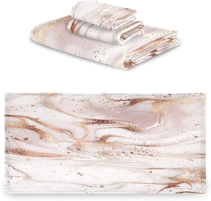 GZHJMY Rose Gold Abstract Marble Bath Towels Absorbent Bath Towels Sizeet Sizeoft & Cozy Towel Sizeet for Home Hotel Decor, 3 Piece
