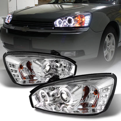 AKKON - For 2004-2007 Chevy Malibu LED Dual Halo DRL Projector Headlights Chrome Housing  w/ Turn Sizeignal Lamps