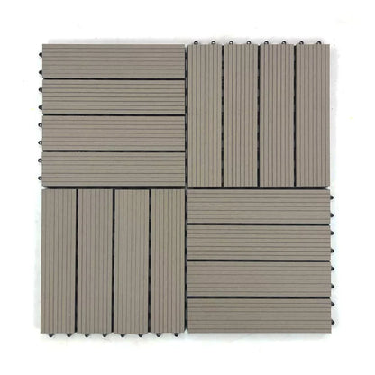 RevTime Easy DIY Wood-Plastic Deck Tiles 12" x 12" x 3/4”, Gray (9 Pcs)