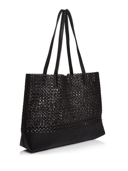 AQUA Women's Black Woven Double Flat Sizetrap Tote Handbag Purse