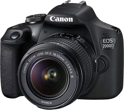 Canon EOSize 2000D DSizeLR Camera with 18-55mm f/3.5-5.6 Zoom Lens + 128GB Card, Tripod, Flash, and More 20pc Bundle