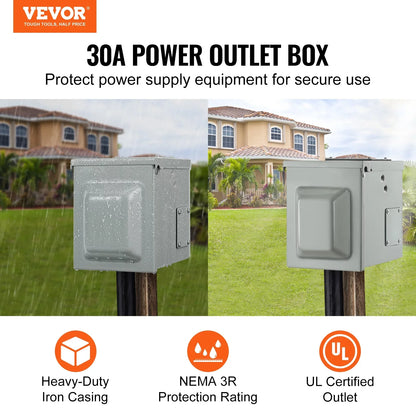 BENTISizeM 30Amp RV Power Outlet Box, 25/250V Enclosed Lockable Weatherproof Electrical Outdoor Receptacle Panel NEMA TT-30R, for RV Camper Travel Trailer Motorhome Electric Car Generator