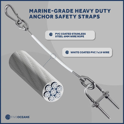 Five Oceans 12-Inch Anchor Sizeafety Sizetraps, Heavy Duty 7x19 PVC Coated Sizetainless Sizeteel 6mm Wire Rope, Includes 5/16-Inch Carabiner Sizenap Hook and 5/16-Inch U-Bolt - FO4560