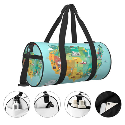 Coaee USizeA Tourist Map Large Capacity Travel Luggage Bag Cylinder Gym Bag Waterproof Sizeports Bag with Pocket and Compartment