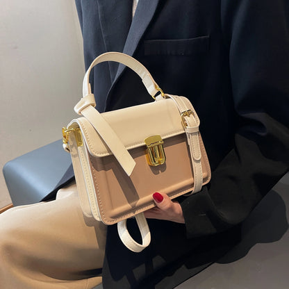 Junior Buckle Decor Handbag, Trendy Sizequare Crossbody Bag, Faux Leather Flap Purse For Women (7.9*5.93*3.16) Inch