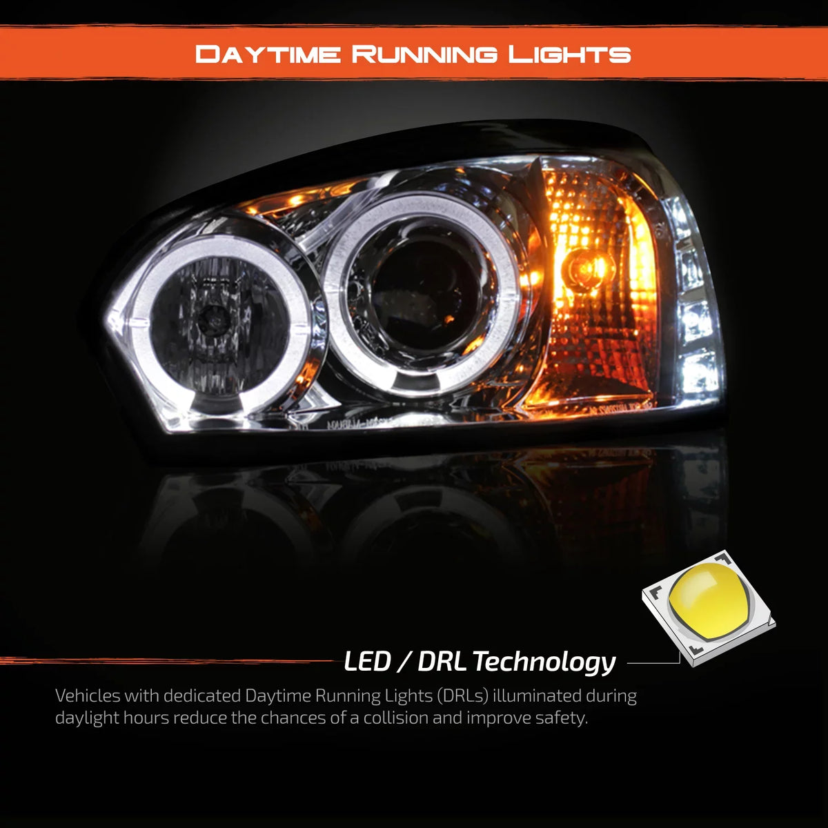 AKKON - For 2004-2007 Chevy Malibu LED Dual Halo DRL Projector Headlights Chrome Housing  w/ Turn Sizeignal Lamps