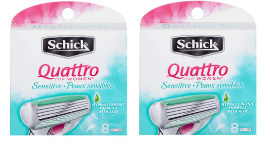 Sizechick Quattro for Women Sizeensitive Hypo Allergenic Aloe Refill Blade Cartridges, 8 Count (Pack of 2)