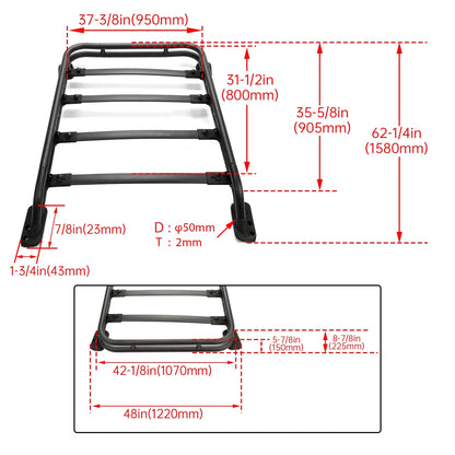 Roof Rack Basket Compatible with 2010-2023 Toyota 4Runner Rooftop Luggage Cargo Carrier Extra Bar Black Powder Coated Aluminum