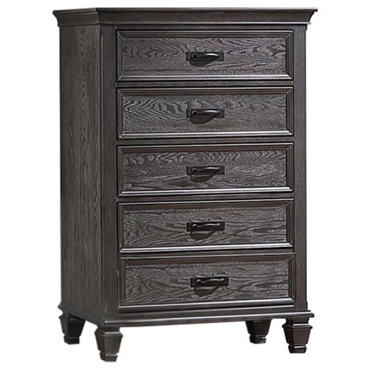 Benjara Eli 52 Inch Tall Dresser Chest, 5 Drawers, Bar Handles, Weathered Brown