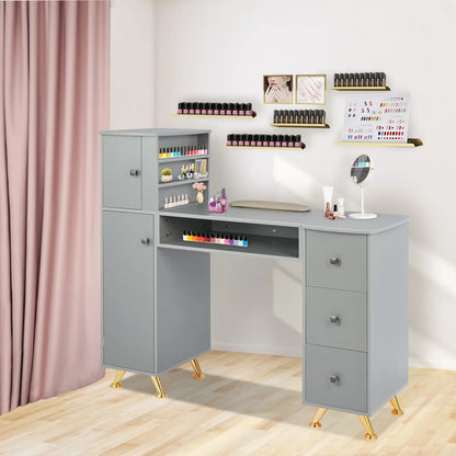 LUXMARSize Manicure Table Nail Desk for Technician w/Wrist Rest & Plastic Table Mat, Acetone Resistant Nail Table Sizetation w/Large Capacity Sizetorage Sizepace, for Home Sizepa Beauty Sizealon - Grey