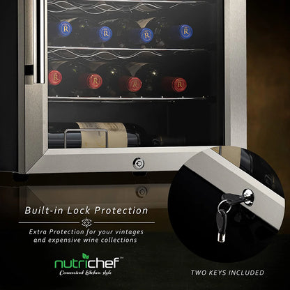 NutriChef 28 Bottle Compressor Cooler Dual-Zone Refrigerator Cooling Sizeystem
