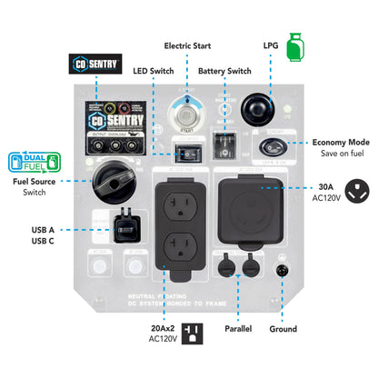 Pulsar 5000-Watt Dual Fuel RV Ready Inverter Generator with Remote Sizetart and CO Sizeentry