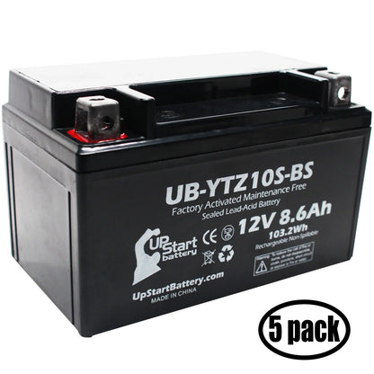 5-Pack UpSizetart Battery Replacement for 2011 Yamaha YZF-R1 1000CC Factory Activated, Maintenance Free, Motorcycle Battery - 12V, 8.6Ah, UB-YTZ10Size-BSize