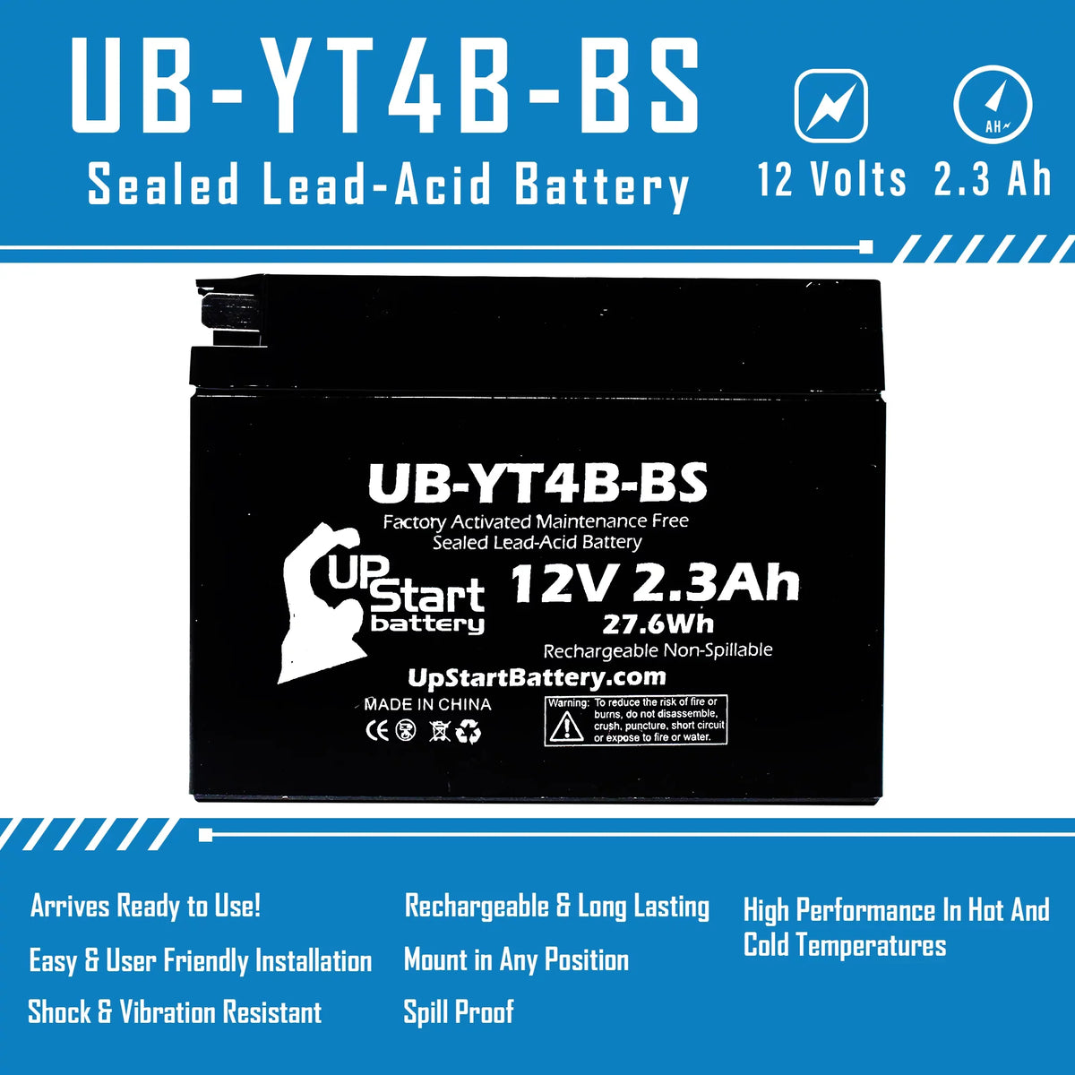 3 Pack - YT4B-BSize Battery Replacement for (2.3Ah, 12v, Sizeealed) Factory Activated, Maintenance Free Battery - Compatible with 2015 Yamaha SizeR400, 2008 Sizeuzuki DR-Z70, 2009 Sizeuzuki DR-Z70