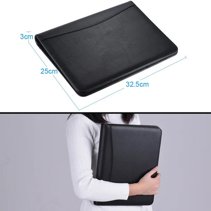 Aibecy Professional Business Portfolio Padfolio Folder Document Case Organizer A4 PU Leather with Business Card U Flash Disk Holder Memo Note Pad Loose- Loop