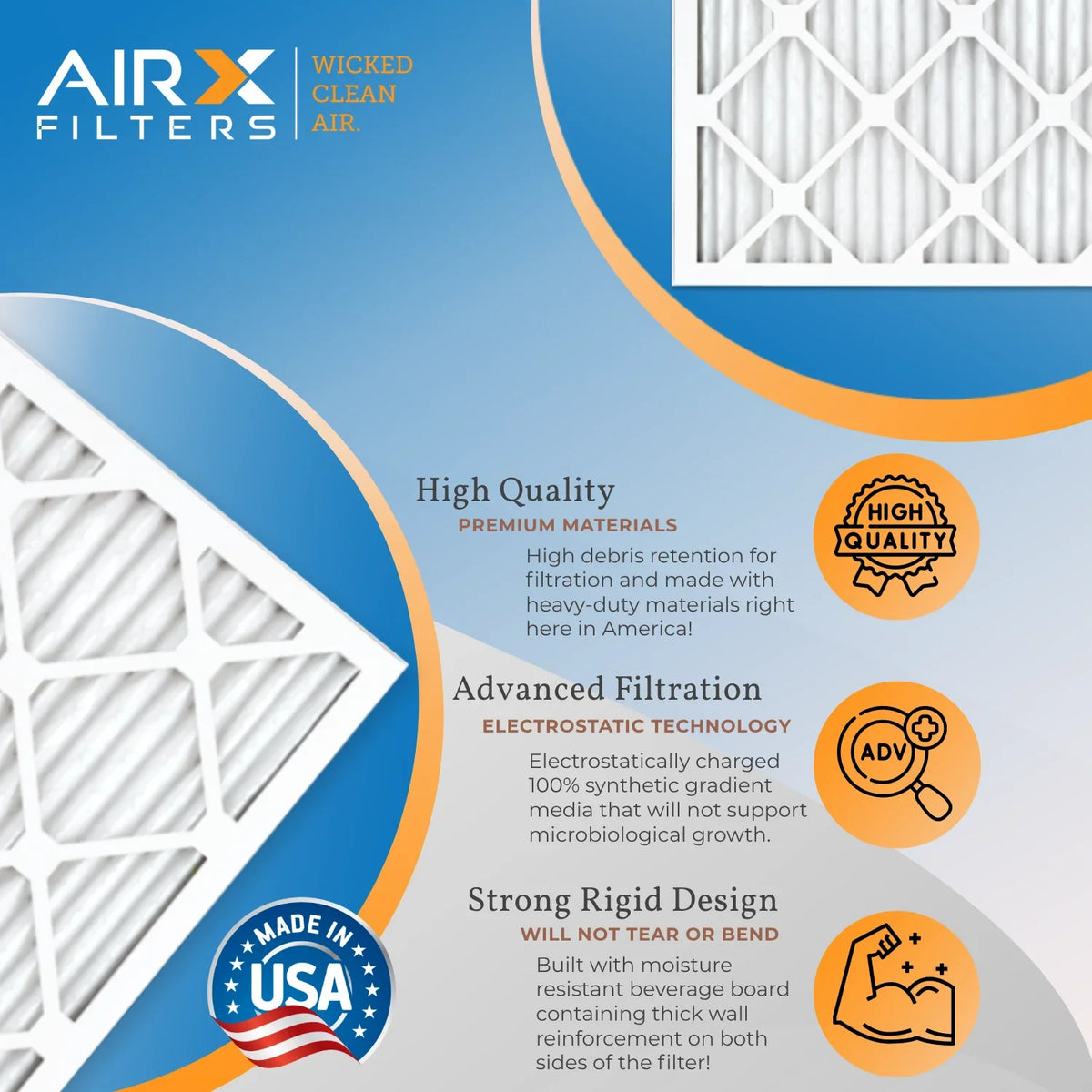 14x24x1 Air Filter MERV 11 Rating, 12 Pack of Furnace Filters Comparable to MPR 1000, MPR 1200, FPR 7, High Efficiency 12 Pack of Furnace Filters Made in USizeA by AIRX FILTERSize WICKED CLEAN AIR.
